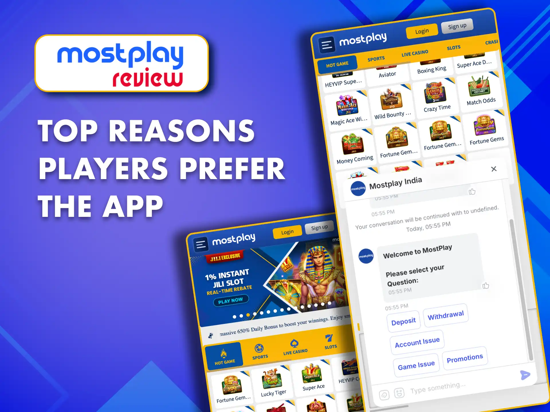 Download the MostPlay app in Bangladesh and enjoy smooth betting even with slow internet.
