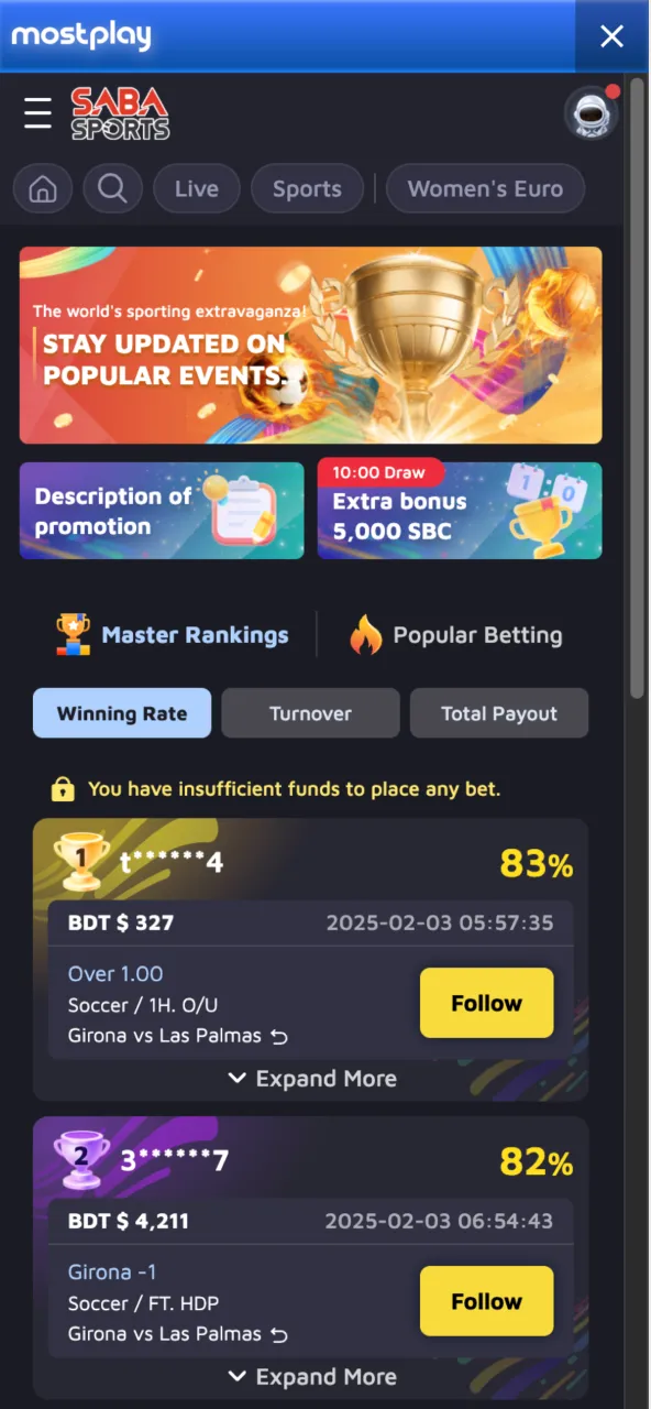 Participate in sports betting at MostPlay online casino.